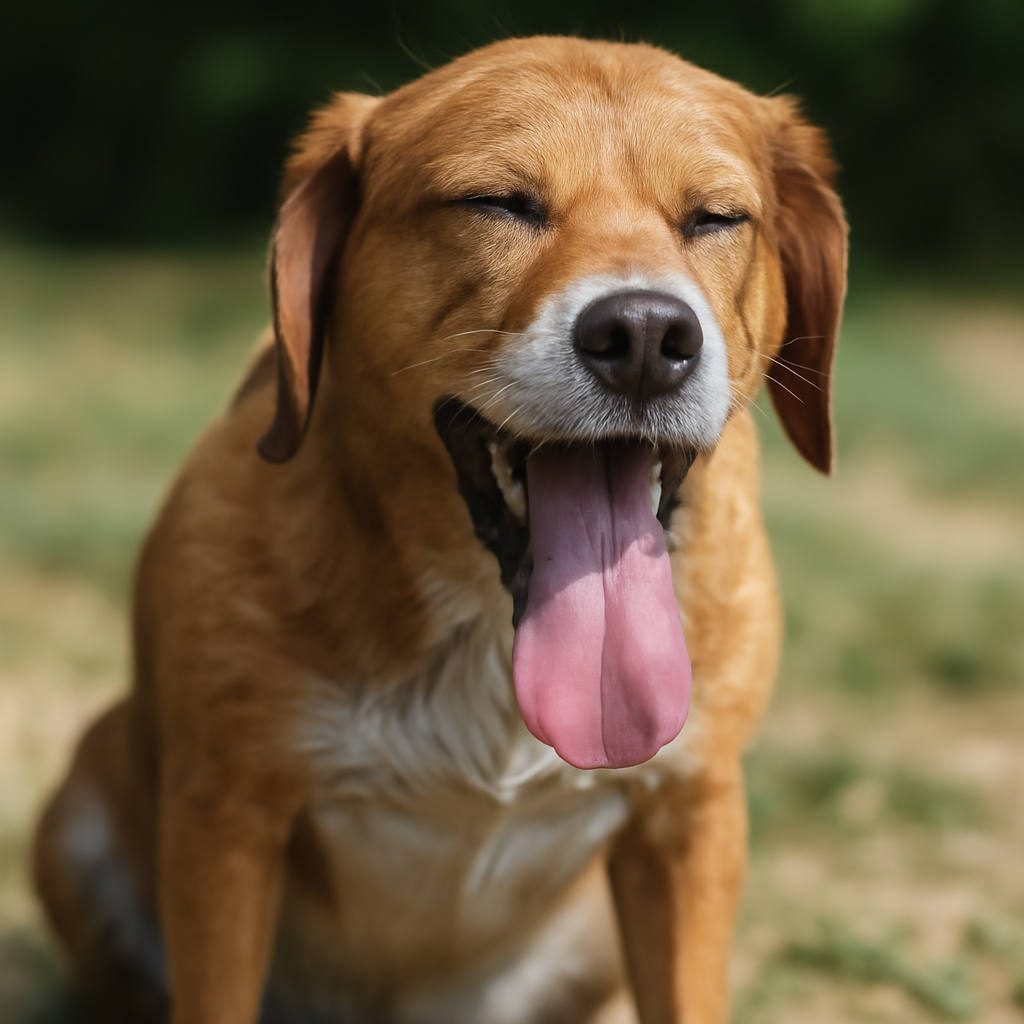 Dog displaying heat stress or heat stroke in an outdoor environment
