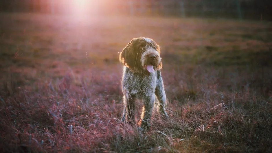 Capture of a Wirehaired dog enjoying the sunset in Burgenland, Austria.