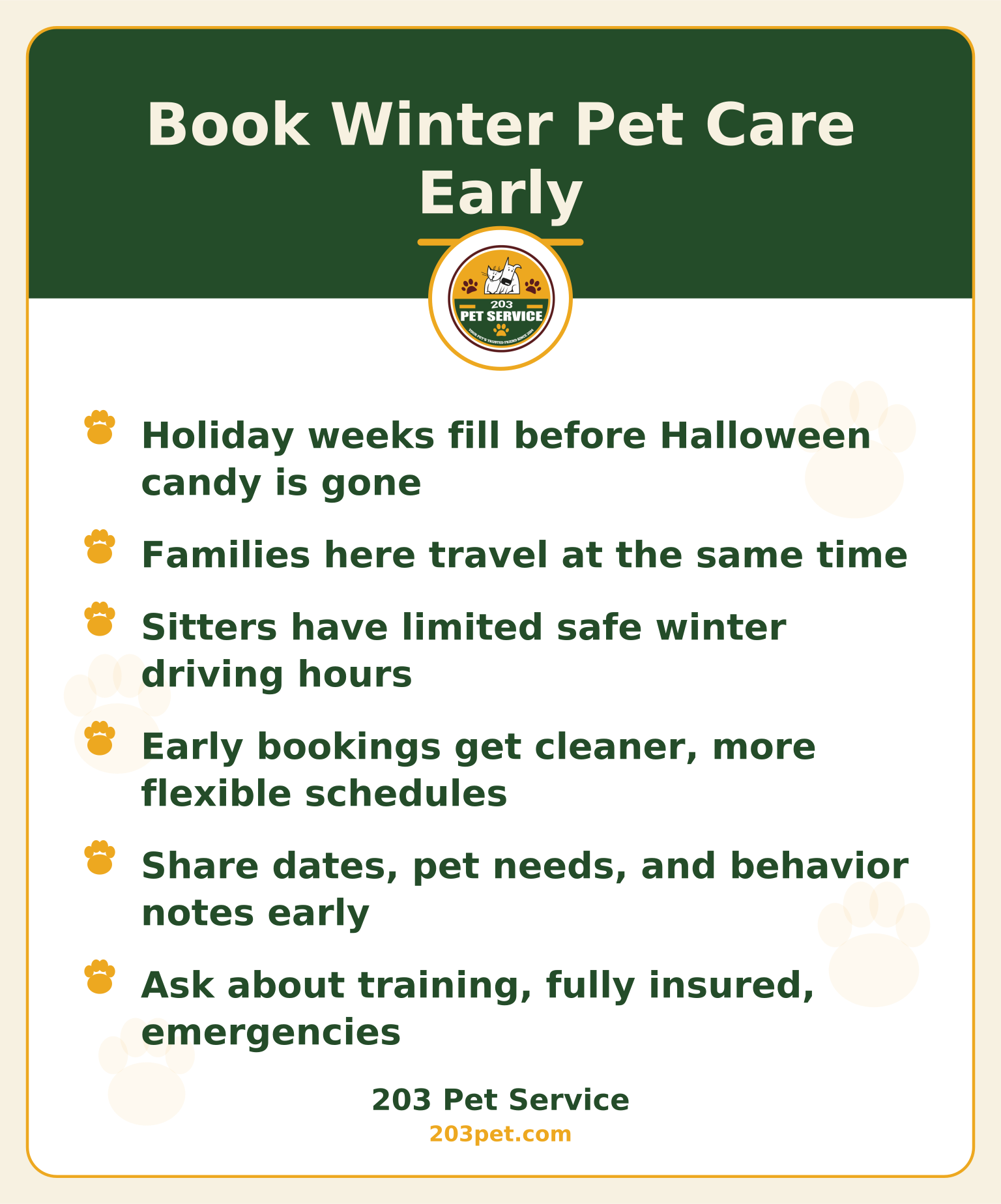 Book Winter Pet Care Early